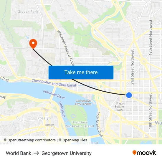 World Bank, 2121 Pennsylvania Ave NW to Georgetown University map