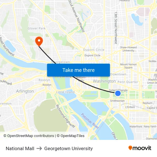 National Mall to Georgetown University map