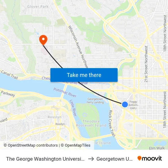 The George Washington University Law School, New Hampshire Ave NW to Georgetown University map