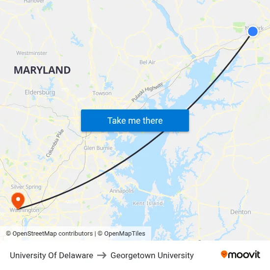 University Of Delaware to Georgetown University map