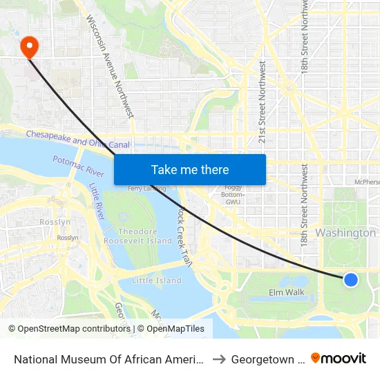 National Museum Of African American History And Culture to Georgetown University map