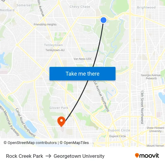 Rock Creek Park to Georgetown University map