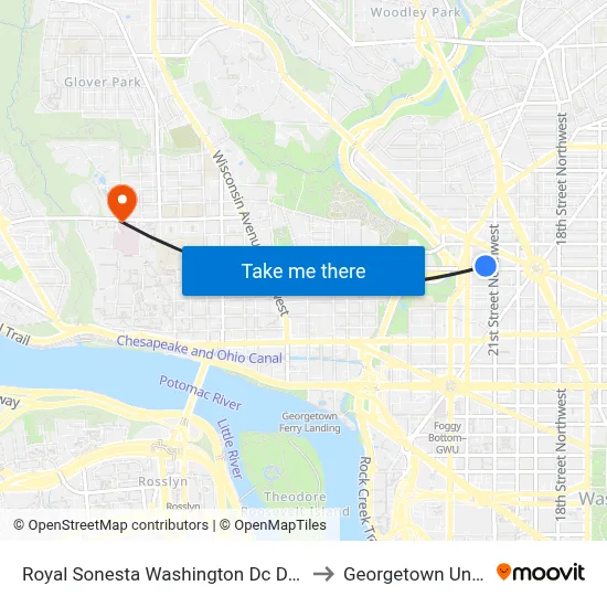 Royal Sonesta Washington Dc Dupont Circle to Georgetown University map