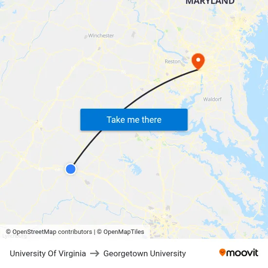 University Of Virginia to Georgetown University map