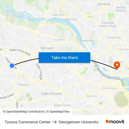 Tysons Commerce Center, 8219 Leesburg Pike to Georgetown University map