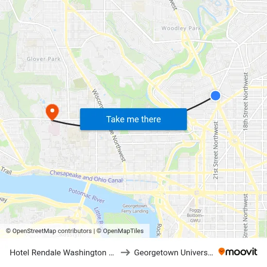 Hotel Rendale Washington DC to Georgetown University map