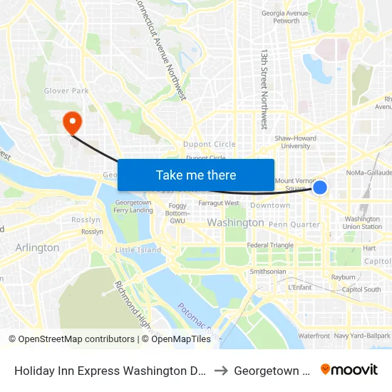 Holiday Inn Express Washington DC Downtown by IHG to Georgetown University map