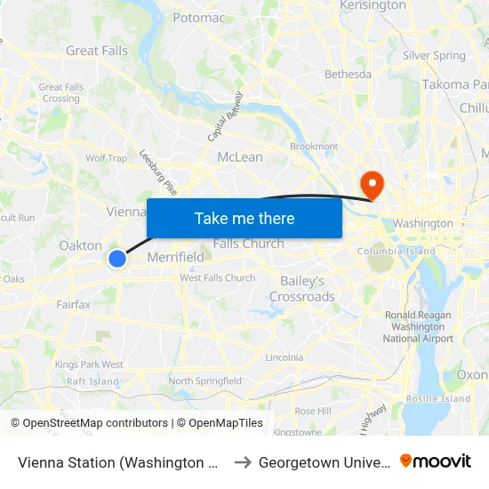 Vienna Station (Washington Metro) to Georgetown University map