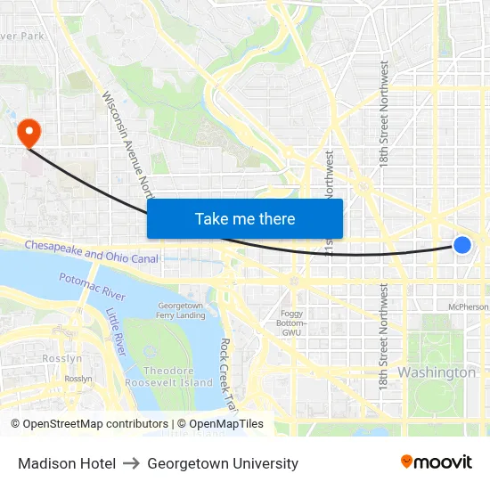 Madison Hotel to Georgetown University map
