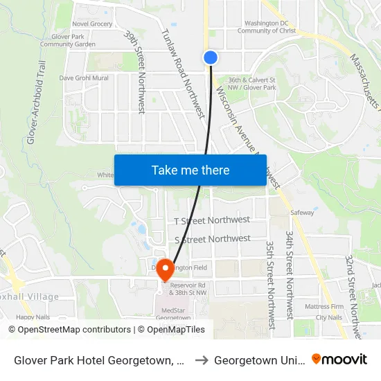 Glover Park Hotel Georgetown, Washington to Georgetown University map