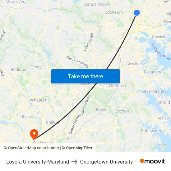 Loyola University Maryland to Georgetown University map