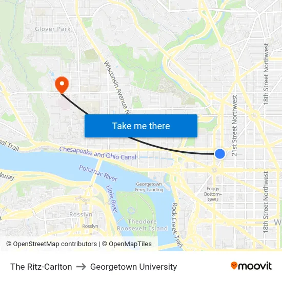 The Ritz-Carlton to Georgetown University map