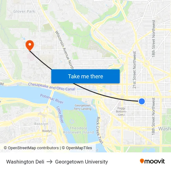 Washington Deli to Georgetown University map