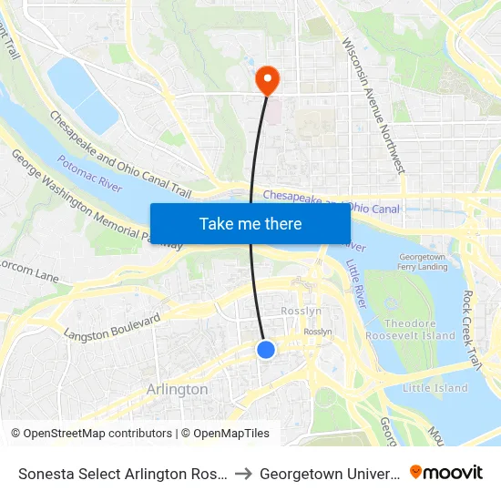 Sonesta Select Arlington Rosslyn to Georgetown University map