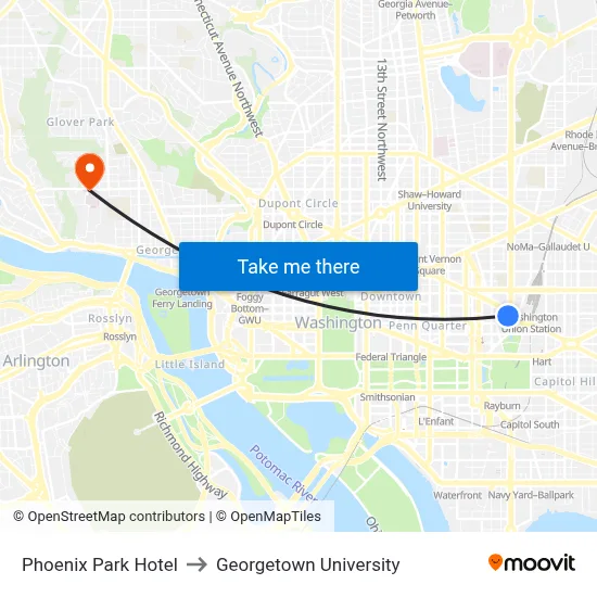 Phoenix Park Hotel to Georgetown University map