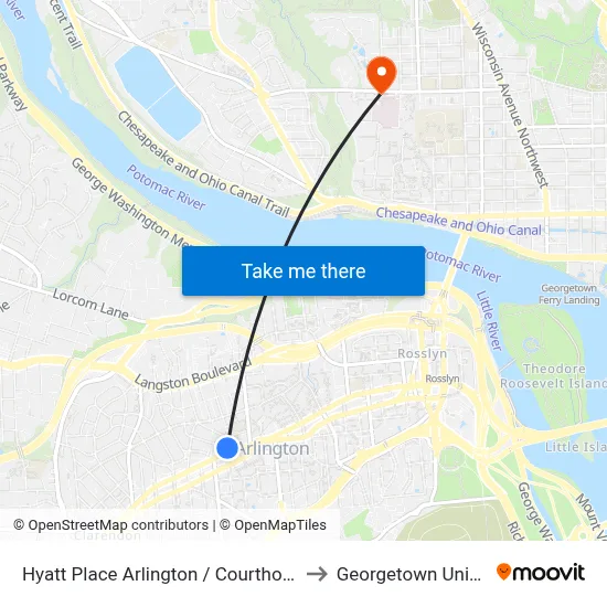 Hyatt Place Arlington / Courthouse Plaza to Georgetown University map