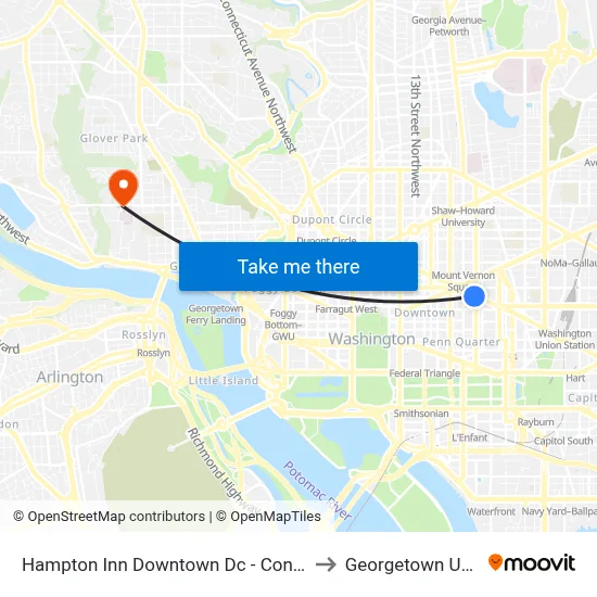 Hampton Inn Downtown Dc - Convention Center to Georgetown University map