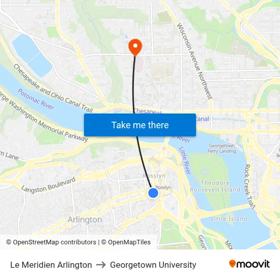 Le Meridien Arlington to Georgetown University map