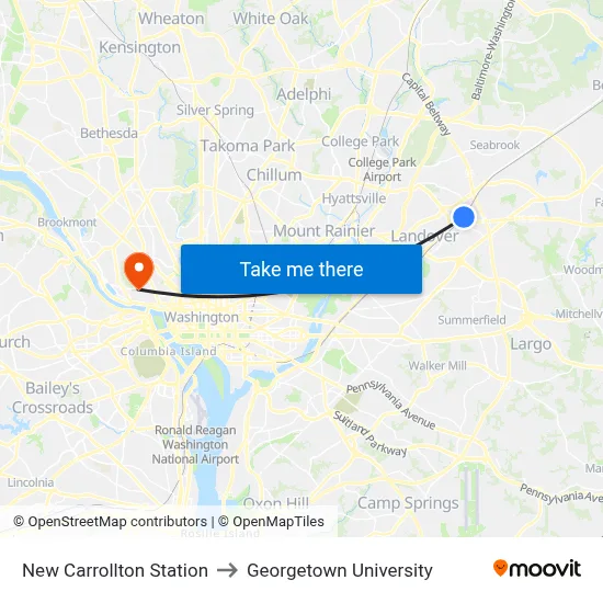 New Carrollton Station to Georgetown University map