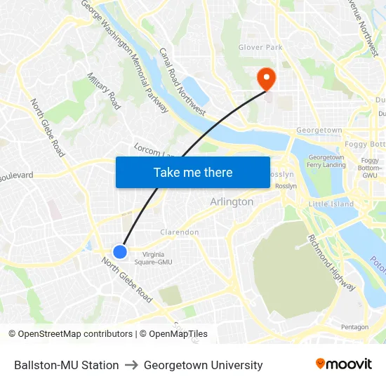 Ballston-MU Station to Georgetown University map