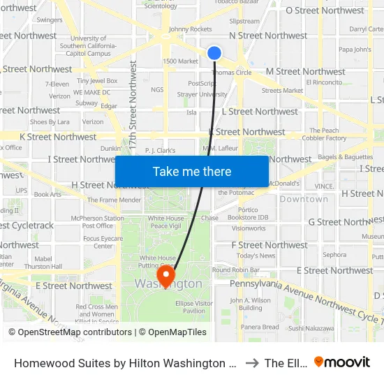 Homewood Suites by Hilton Washington D C Downtown to The Ellipse map
