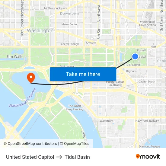 United Stated Capitol to Tidal Basin map