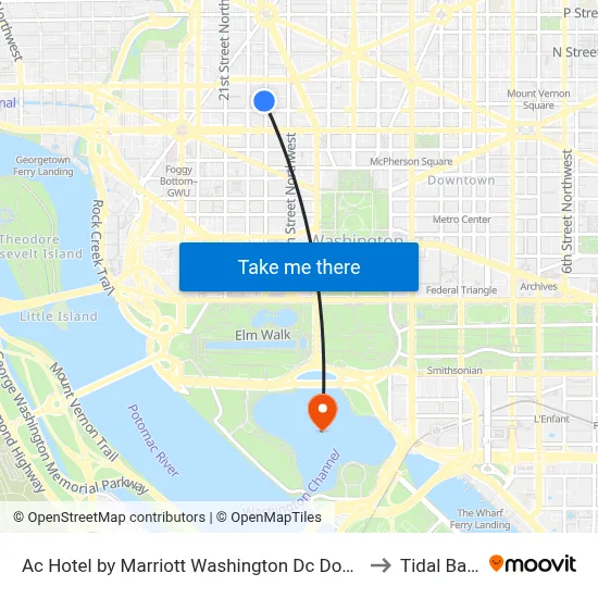 Ac Hotel by Marriott Washington Dc Downtown to Tidal Basin map