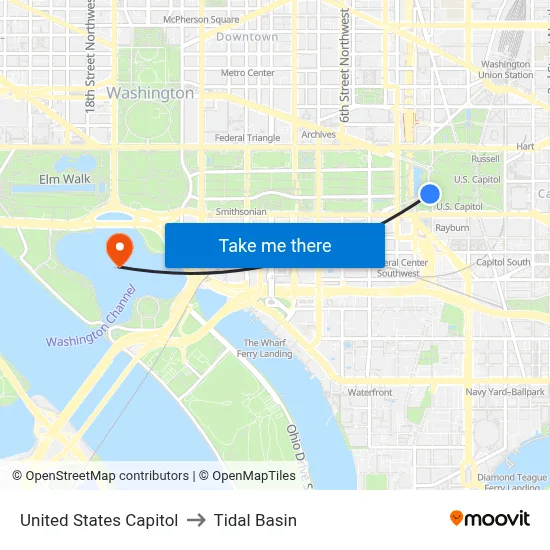 United States Capitol to Tidal Basin map