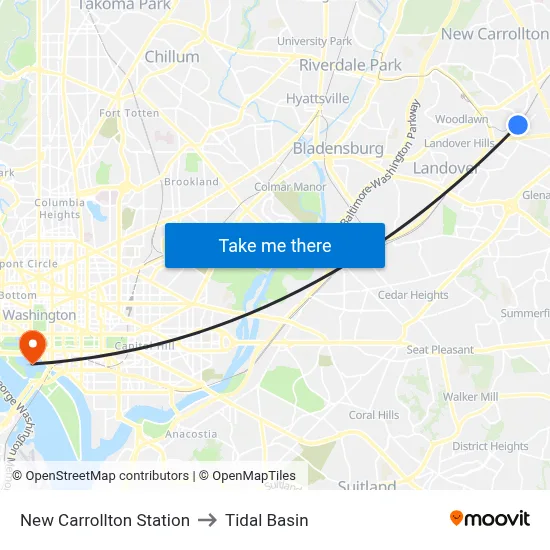 New Carrollton Station to Tidal Basin map