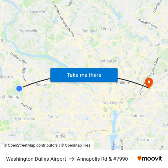 Washington Dulles Airport to Annapolis Rd & #7990 map
