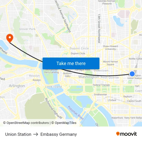 Union Station to Embassy Germany map