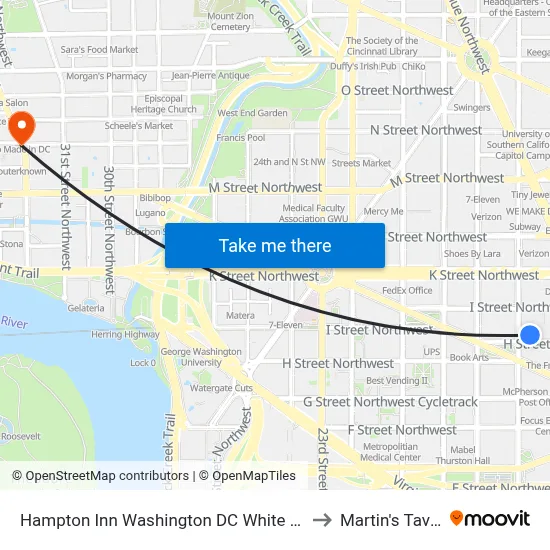 Hampton Inn Washington DC White House to Martin's Tavern map