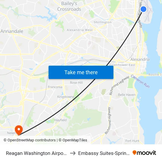 Reagan Washington Airport DCA to Embassy Suites-Springfield map