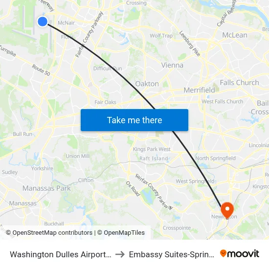 Washington Dulles Airport (IAD) to Embassy Suites-Springfield map