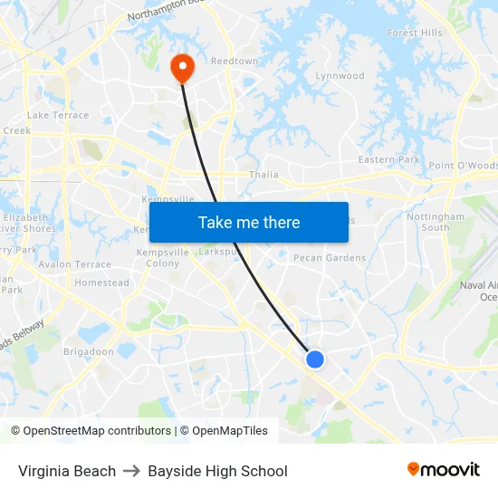 Virginia Beach to Bayside High School map