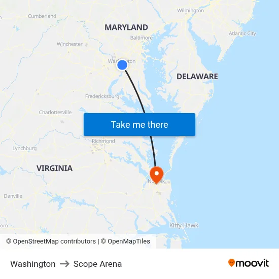Washington to Scope Arena map