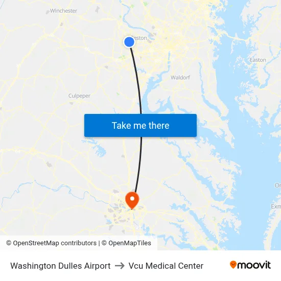 Washington Dulles Airport to Vcu Medical Center map