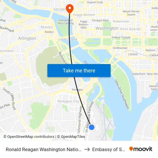 Ronald Reagan Washington National Airport - Garage A to Embassy of Saudi Arabia map