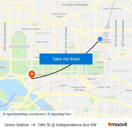 Union Station to 14th St @ Independence Ave SW map