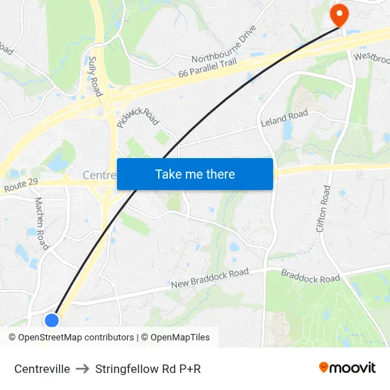 Centreville to Stringfellow Rd P+R map