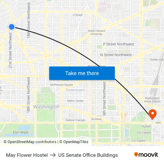 May Flower Hostel to US Senate Office Buildings map