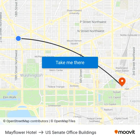 Mayflower Hotel to US Senate Office Buildings map