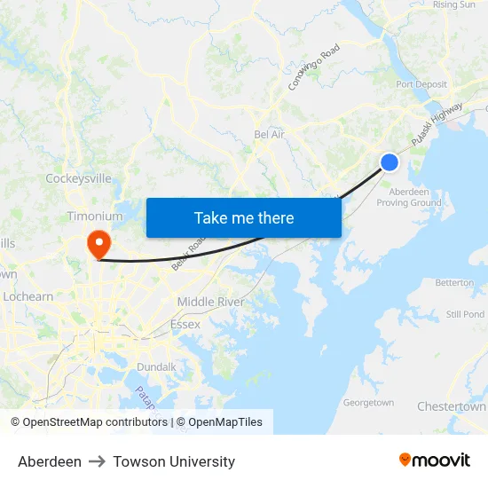 Aberdeen to Towson University map
