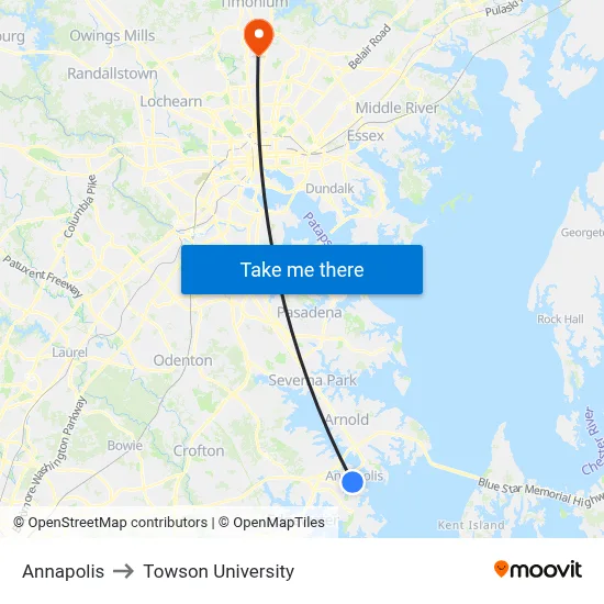 Annapolis to Towson University map