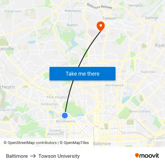 Baltimore to Towson University map