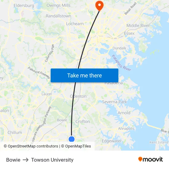 Bowie to Towson University map