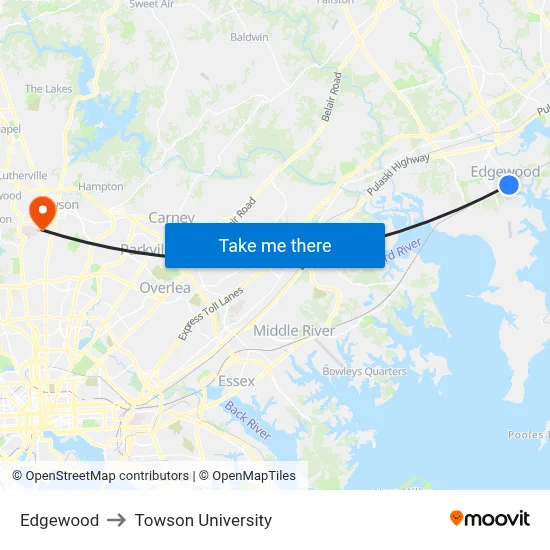 Edgewood to Towson University map