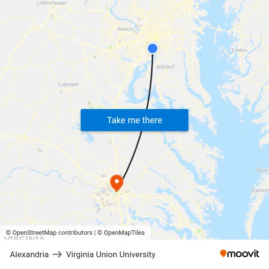 Alexandria to Virginia Union University map