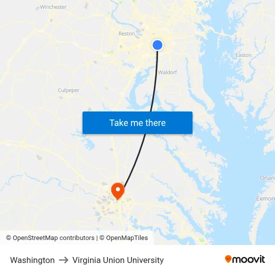 Washington to Virginia Union University map