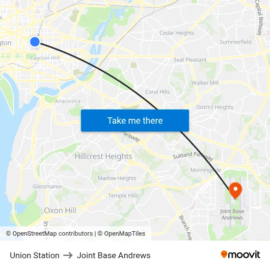 Union Station to Joint Base Andrews map